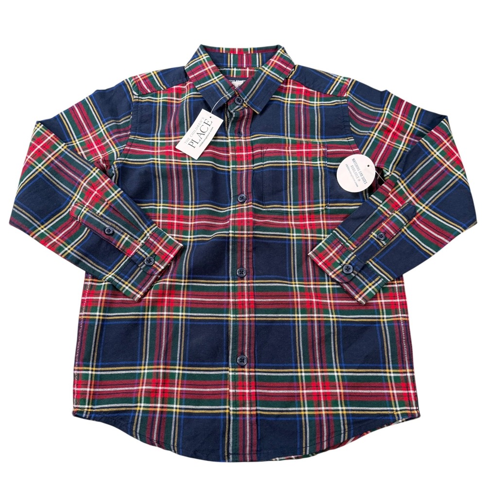 The Children's Place Boys Plaid Button Down Tidal Blue Shirt Size 5T